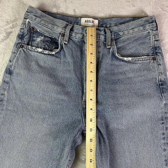 AGOLDE Straight Leg Jeans Women's 28 Distressed Hem Light Wash Chic Streetwear - Picture 11 of 16